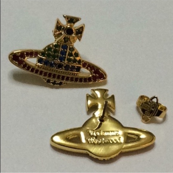 colorful Saturn Orb crystal stud earring Vivienne Westwood style - Picture 5 of 6